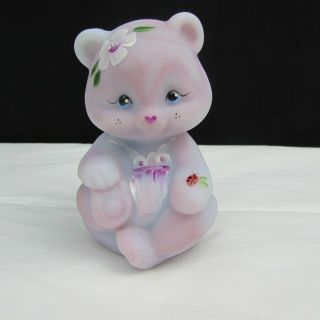 Fenton Blue Burmese Pinafore And Floral Hand Painted Sitting Bear 2006 W55