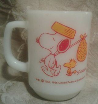 Fire King Snoopy Woodstock Coffee Mug Cup Anchor Hocking " Snoppy Come Home " 1965