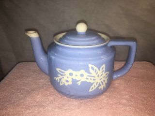 Vintage Cameo Ware Harker Pottery Co Blue & White Dainty Flower Teapot - Usa