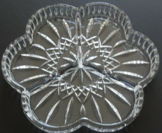 Waterford Crystal Lismore 3 Section Divided Condiment Dish Round Relish/nut