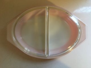 Vintage Pyrex Pink Daisy 1.  5 Quart Divided Casserole Dish with Lid 2