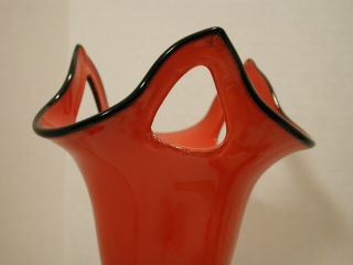 Handkerchief Cutout Vase Red W/ Black 8.  5 " Tall Marked Czechoslovakia