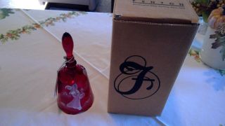 Fenton Ruby Red Mary Gregory Handpainted Bell Girl With Jack O Lantern Signed