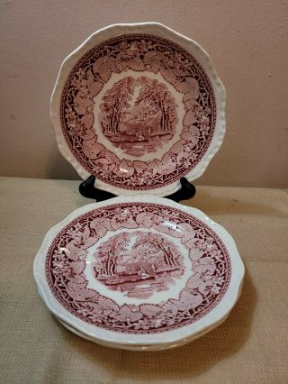 Francisan Red Pink Vista Salad Plate English Ironstone England Set Of 4