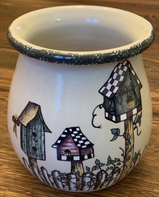 Home & Garden Party Birdhouse Stoneware Crock/utensil Holder/vase 2002
