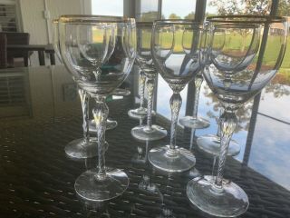 Lenox Monroe Crystal Wine Glass Twisted Stemware Gold Rim 6 Oz Set Of 9