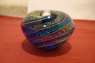 1999 Ges Glass Eye Studio Signed Iridescent Swirl Paperweight Small Spin Top