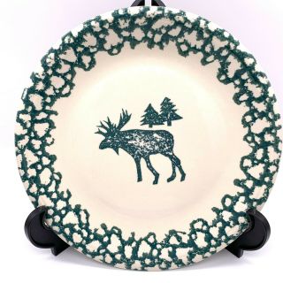 Folk Craft Moose Country By Tienshan 10 - 1/2 " Dinner Plate Cream/green Stoneware