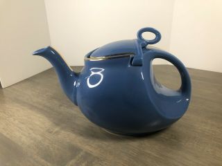 Vintage Hall Blue Lidded 6 Cup Teapot 0326 Gold Trim (003gs)