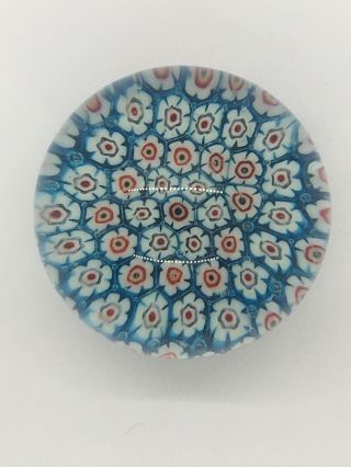 Vintage Murano Red White And Blue Millefiori Art Glass Paperweight