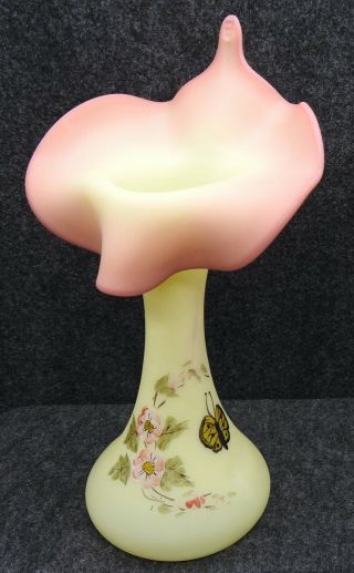 Vintage Fenton Burmese Hand Painted Tulip Vase (b558)