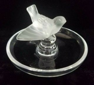 Vintage Signed Lalique France Crystal Frosted Bird Art Glass Ring Bowl Dish Tray