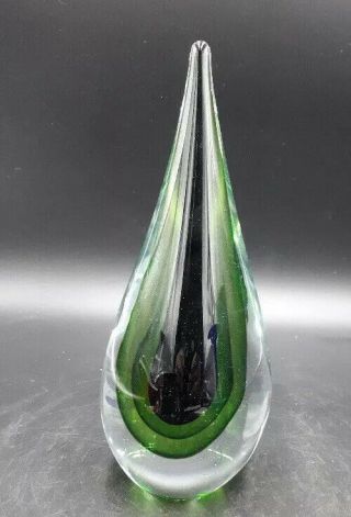 Murano Sommerso Glass Teardrop Sculpture/paperweight,  Art Glass 9”tall,  Ornament.