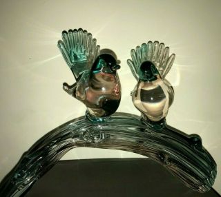 Vintage Murano Art Glass Two Stunning Birds On A Branch Figurine Sculpture