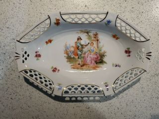 Reticulated Oval Serving Dish Vtg Bavarian Porcelain,  Schwarzenhammer Lattice