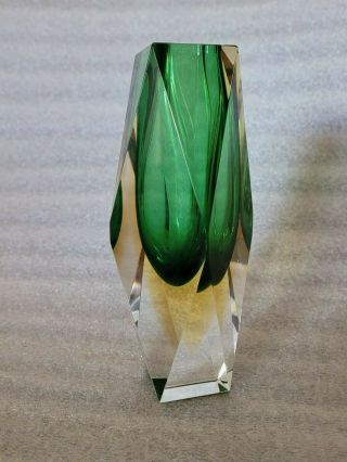 Faceted Murano Mandruzzato Style Vase Green Yellow Clear Summerso.