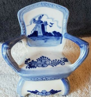 Blue Delft Ceramic Trinket Box Lid Hand Painted Holland Windmill Trinket Box