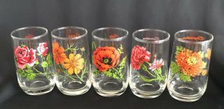 Vintage Glassware Mcm Brockway Flower Of The Month Tumblers Set Of 5 1970 