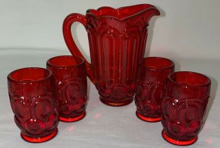 Weishar Moon & Stars Red Mini 5 Pc Water Pitcher & Tumbler Set Signed