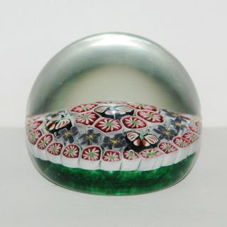 Murano Italy Concentric Millefiori Art Glass Paperweight w 4 Butterflies 2
