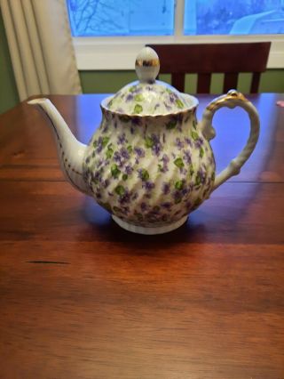 Lefton China Teapot With Hand Painted Violets And Gold Gilt