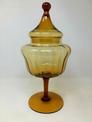Vintage Mid Century Amber Empoli Italian Art Glass Apothecary Jar