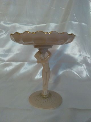 Cambridge Crown Tuscan Pink Shell 8 " Compote Nude Lady Stem With Shell Top Deco