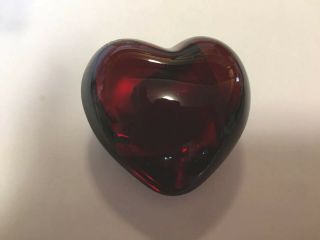 Baccarat Red Crystal Puffed Heart Paperweight Signed.