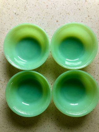 Set Of Four Vintage Fire King Oven Ware Jadeite Ribbed 4 3/4 " Berry Bowls