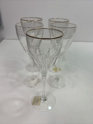 Lenox Crystal Firelight Gold Water Goblet Wine Glass Set Of 5 Panel Cut Wine