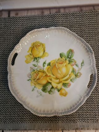 Vintage Schwarzenhammer 9.  5 " Cake Plate - Yellow Rose With 2 Handles Bavaria