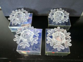 Iittala Finland 4 Valto Kokko Snowflake Crystal Glass Candle Holders In Boxes