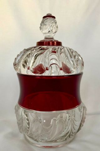 Scalloped Swirl Ruby Stained Eapg Covered Sugar Bowl Ripley Glass Company