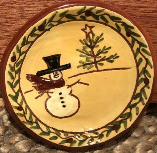 Signed Red Oaks Pottery Pam Armbrust Christmas Snowman Redware 3 " Plate Dripware
