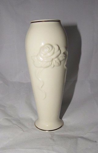 Lenox Ivory Embossed Rose Porcelain 24k Gold Trim Bud Vase 6 " H
