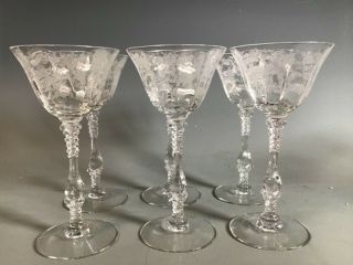 6 Vintage Cambridge Rose Point Wine Cordial Sherbet Glasses