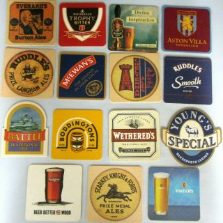 Set Of 15 Vintage English Pub Beer Mats Coasters