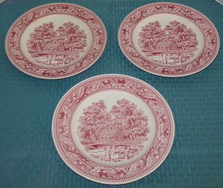(3) 1965 Royal China Usa Memory Lane Pink 10 " Dinner Plates - Vgood