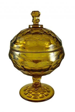 Viking Glass Amber Georgian Footed Covered Candy Dish 6900 Vintage