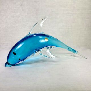 Large Vintage Murano Art Glass Italy Dolphin Blue Clear 14 " X 7 " -