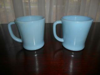 2 Vintage Fire King Turquoise D Handled Mugs By Anchor Hocking