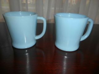 2 Vintage Fire King Turquoise D Handled Mugs by Anchor Hocking 2