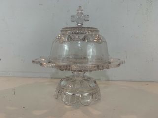 Vintage Clear Cut Glass Cheese Dome On Stand