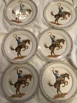 Set Of 6 American Atelier At Home Cowboy Bucking Horse Salad Plates 5200