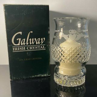 Galway Irish Crystal Claddagh Pillar Hurricane Lamp Votive Candle Holder