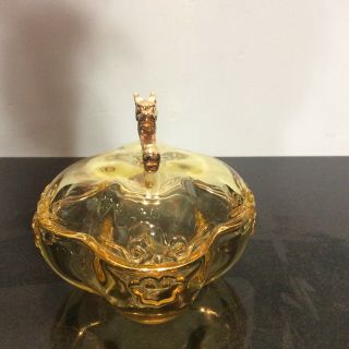 Tittot Art Glass Trinket Pot Jar Amber Glass Metal Gold Dragon Lid Striking 3