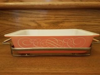 Vintage Pyrex Pink Scroll 2qt Space Saver Casserole Dish 575 - B W/ Carrier No Lid