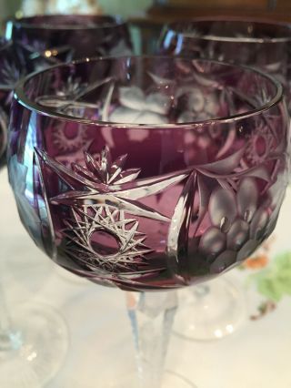 1 Nachtmann Traube Amethyst Wine Goblet 8 1/4 " Cut To Clear German Lead Crystal