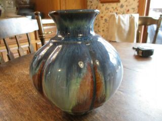 Unique Bill Campbell Signed Pottery Vase Blue 7 3/4 "