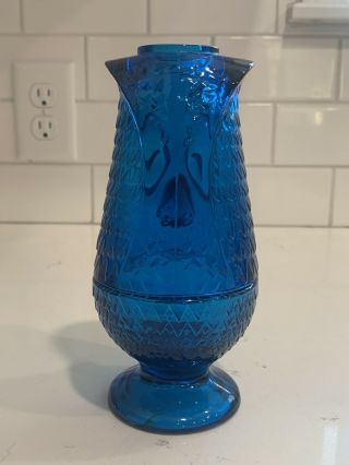 Vintage Viking Blue Glass Owl Fairy Lamp Tea Light Candle Holder 3